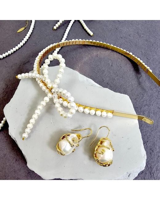 Farra Metallic Freshwater Pearls Crafted Butterfly Knot Hair Band