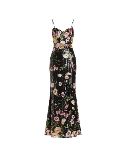 Mac Duggal Black Sleeveless Sequin Bustier Floral Applique Gown