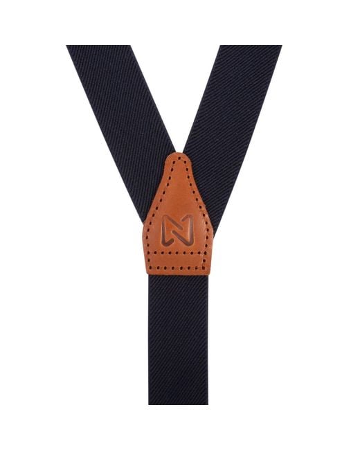 LE COLONEL Blue Neutrals Camel Leather Skinny Braces for men