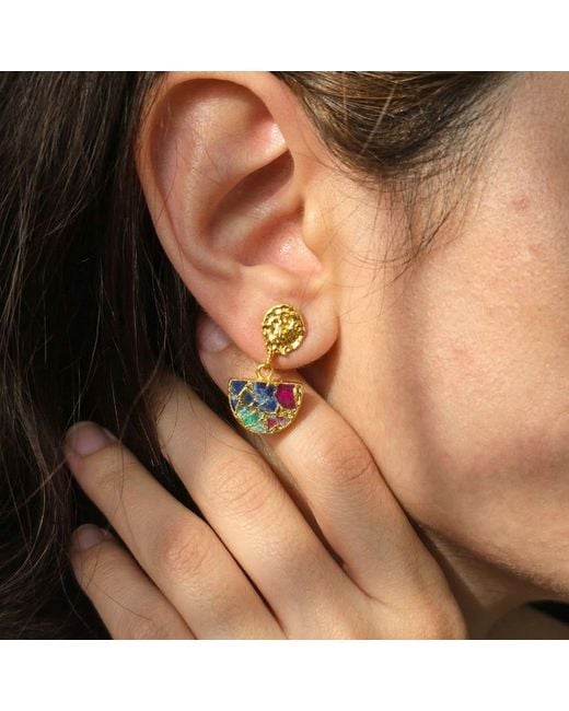 Harfi Multicolor Statement Ruby Sapphire Emerald Gemstone Earrings