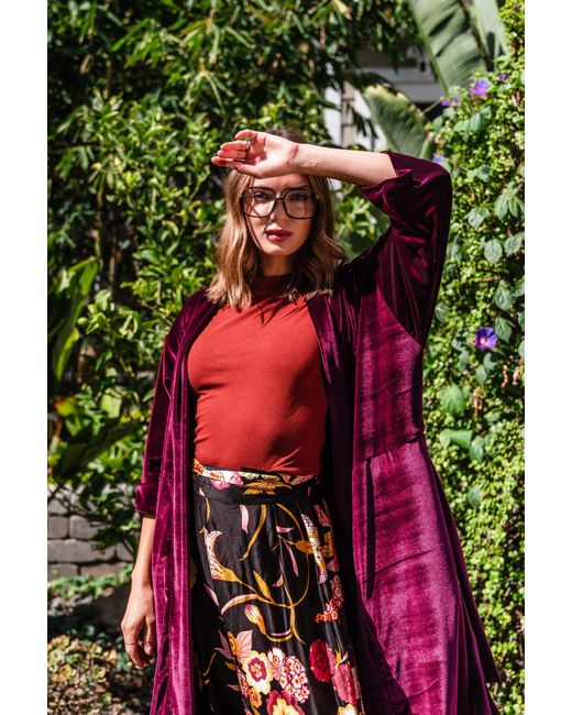 Jennafer Grace Red Bordeaux Velvet Reversible Koi Kimono