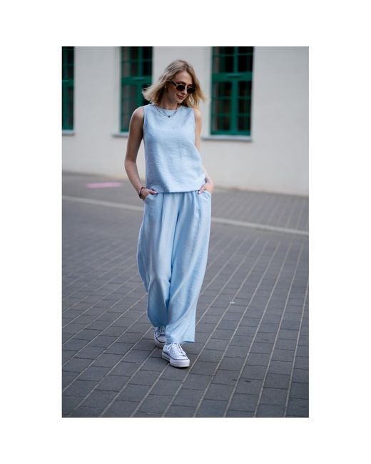 Oh!Zuza Blue Echo Wide-Leg Viscose Trousers – Light