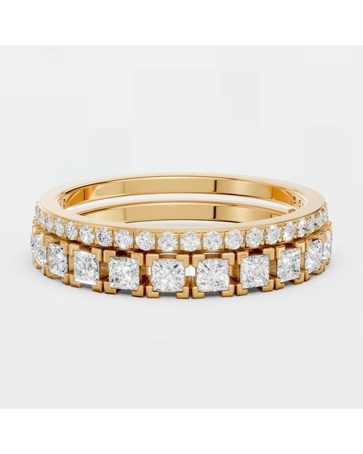 Aya Fine Jewelry Metallic Princess Cut & Round Lab Diamond Double Band Ring