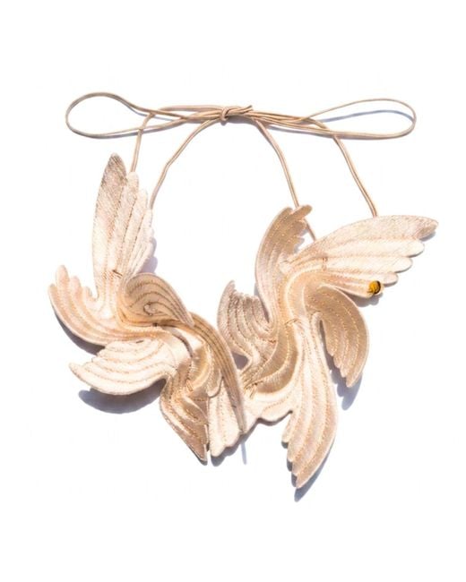 Nana Watanabe Metallic Joy Bird Wing Sculptural Embroidered Statement Necklace