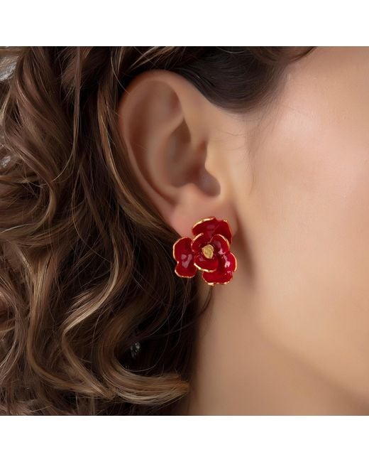 Milou Jewelry Red Rose Flower Earrings
