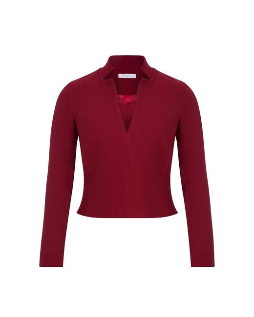 Maan Istanbul Red High Neck Long Sleeve Burgundy Blouse
