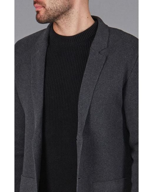 Paul James Knitwear Blue Cotton Deconstructed Knitted Gabriel Blazer for men