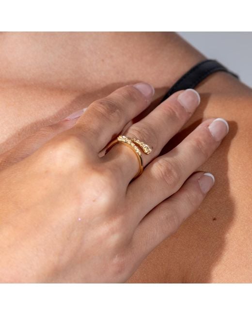 Lucy Quartermaine Metallic Cross Over Skinny Drip Ring With Topaz