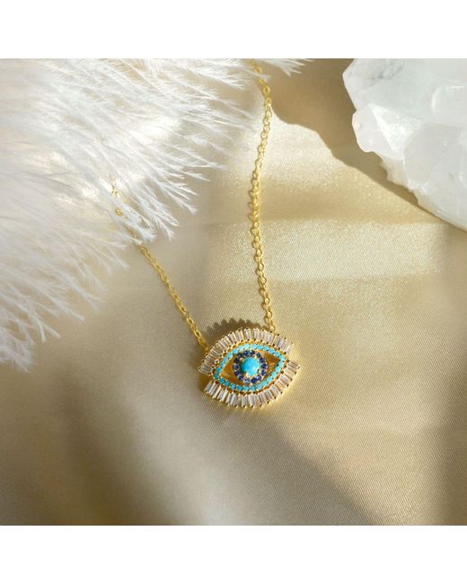Seven Saints Metallic Evil Eye Necklace, Vermeil With And Zirconia Baguette Diamonds