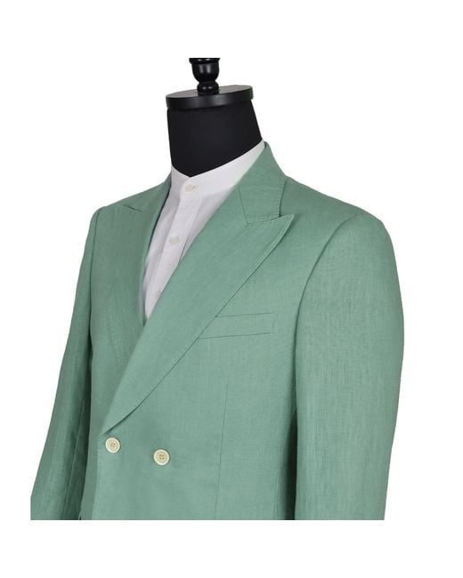 DAVID WEJ Green Hugo Linen Double Breasted Blazer for men