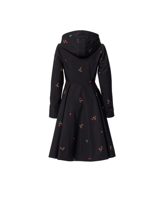 RainSisters Black Waterproof Coat With Strawberry Print: Wild Strawberry
