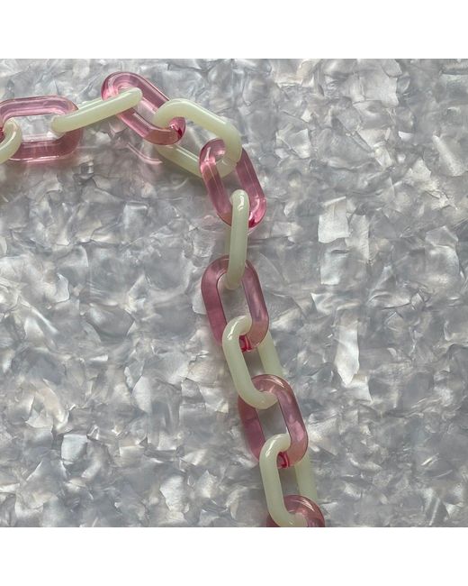 CLOSET REHAB White Chain Link Short Acrylic Purse Strap In Watermelon