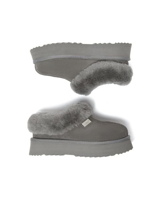 EverAu Australia Gray Topknot Leather Slippers