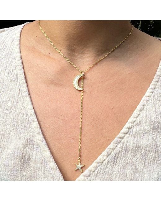 Lexi Jewelry Metallic Dreamy Moon 'N Star Sparkly Lariat Necklace