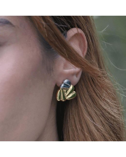 LINYA JEWELLERY Metallic Meri Double Color Triangle Earrings