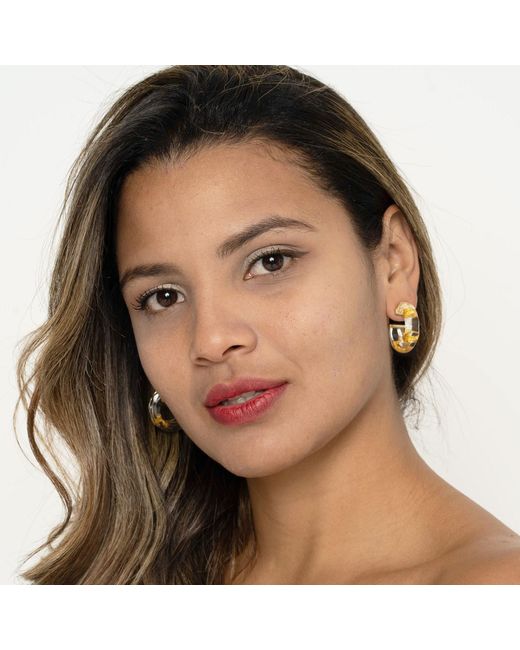Gold & Honey Metallic Leaf Huggie Hoop Earrings