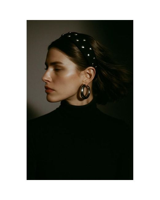 2KStyle Black Inima Metal Heart Hand-Embellished Satin Headband