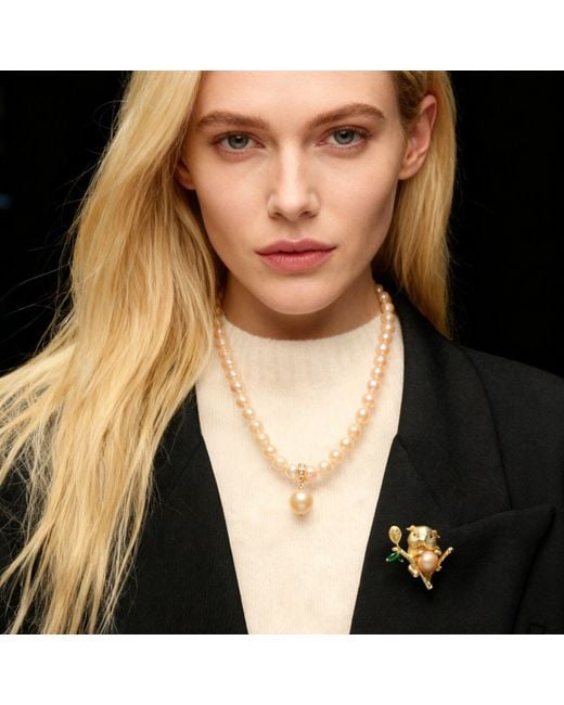 Ninemoo Metallic Belle Bow Signature Pearl Necklace
