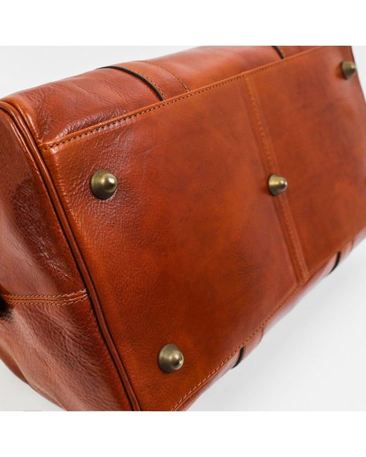 Time Resistance Brown Small Leather Overnight Bag, Duffel Bag