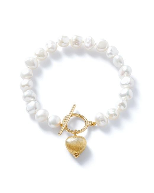 Pearls of the Orient Online Metallic Amare Cultured Freshwater Pearl Bracelet With Brush Heart Pendant