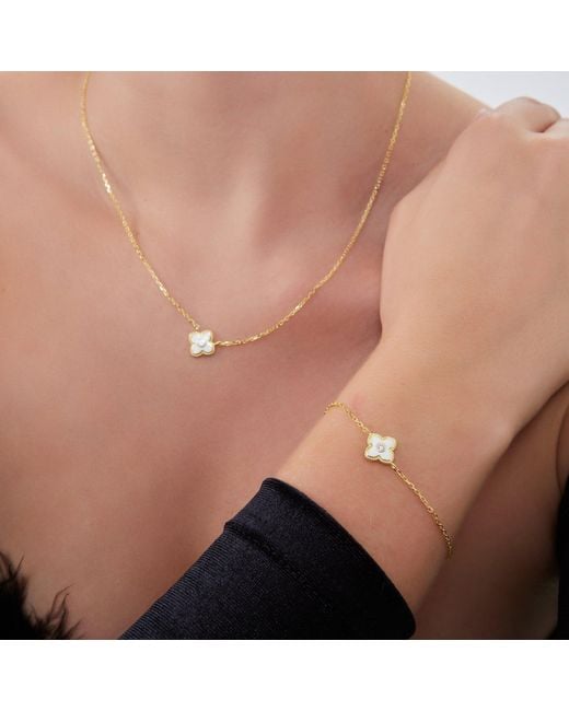 Spero London Metallic Enamel Four Leaf Clover Necklace With Gemstone