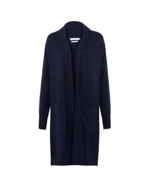 Paul James Knitwear Blue Pure Lambswool Long Line Liberty Cardigan With Pockets