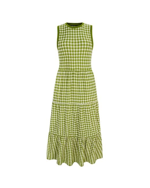Cara & The Sky Green Paula Gingham Summer Cotton Knitted Midi Dress