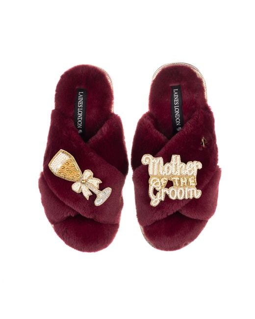 Laines London Red Classic Laines Slippers With Mother Of The Groom Brooches