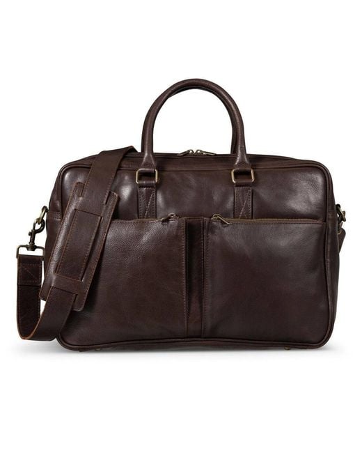 Hides Leather Co. Brown Handmade Leather Briefcase, Slim Laptop Messenger With Shoulder Strap for men