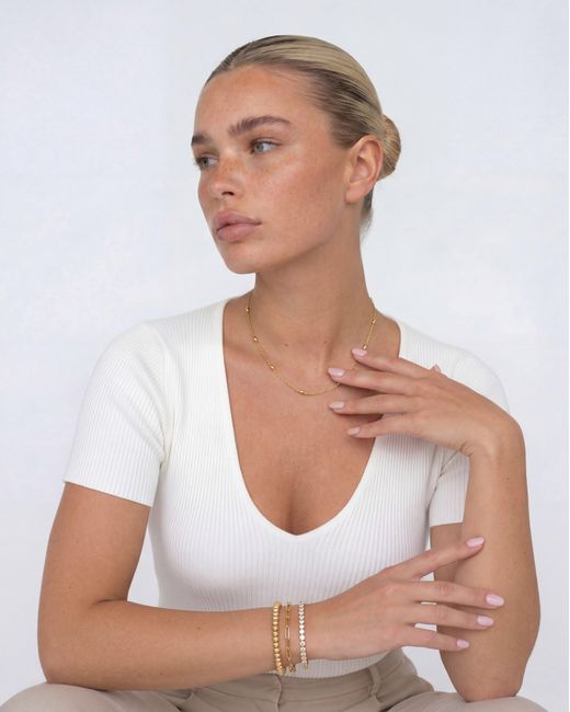 Elk & Bloom White Dainty 14K Beaded Choker Necklace