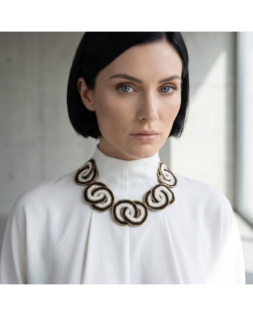 Iliana Arrazola Black Crisscrossed Circle Necklace, And