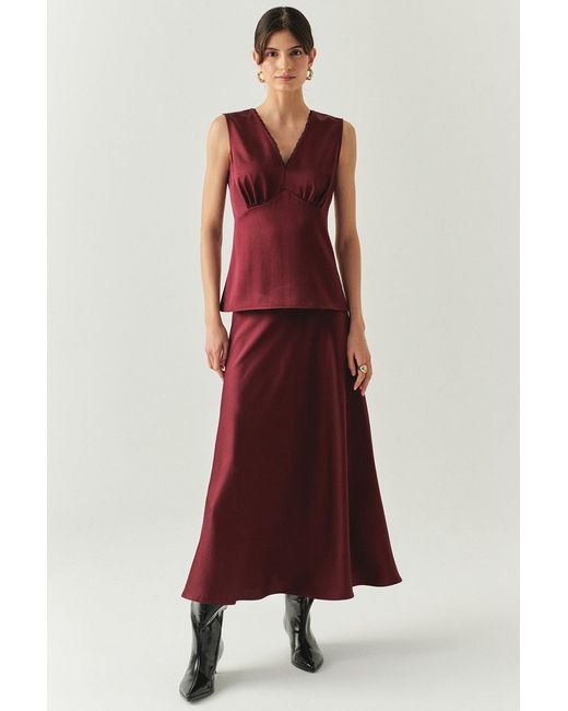 Exquise Purple V Neck Slim Fit Satin Look Cherry Blouse Cherry Blouse