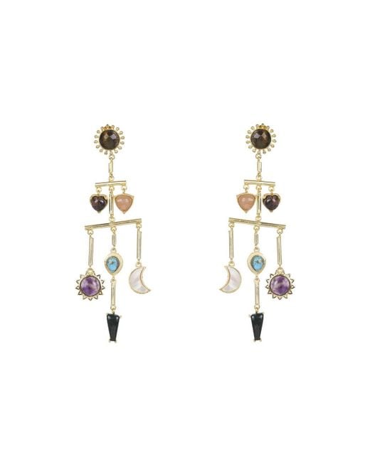 Lila Rasa Metallic Multi Stone Balance Drop Earrings With 7Semi Precious Gemstone