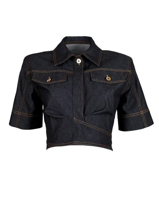 Lalipop Design Black Fitted Cropped Denim Shirt