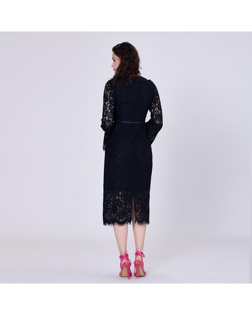 Smart and Joy Black Bustier Lines And Tulip Sleeves Lace Dress
