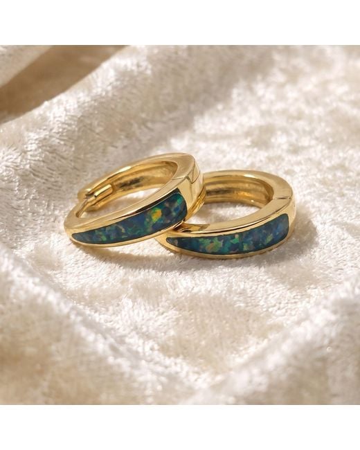 Harfi Blue Forest Opal Tapered Plated Huggie Hoop Earrings