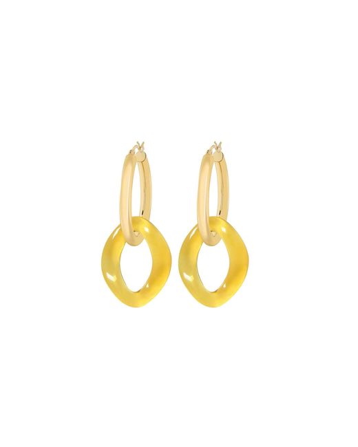 Gold & Honey Metallic And Lucite Curb Link Drop Hoop Earrings