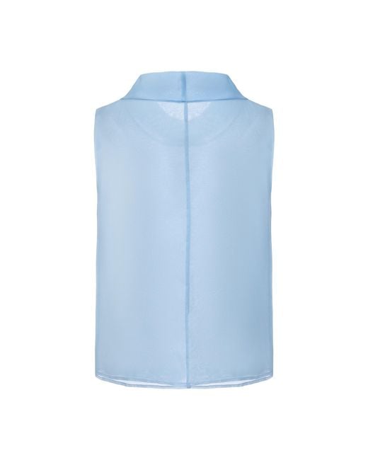 FRONT ROW SHOP Blue Silk Organza Turtleneck Top
