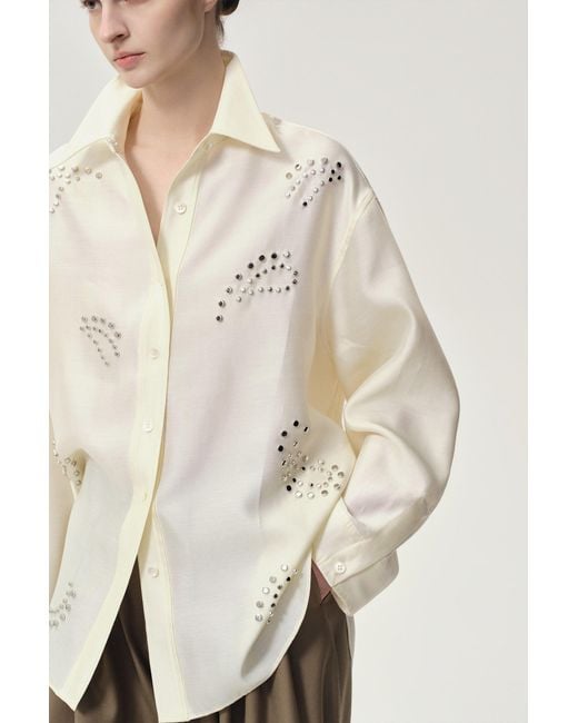 FRONT ROW SHOP Natural Neutrals Stud-Embellished Shirt Vanilla