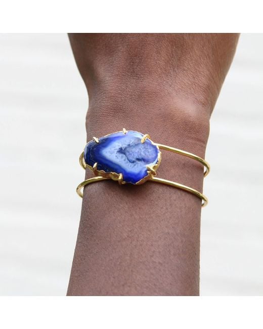 YAA YAA LONDON Multicolor Cobalt Blue Gemstone Deep Love Gold Cuff Bracelet