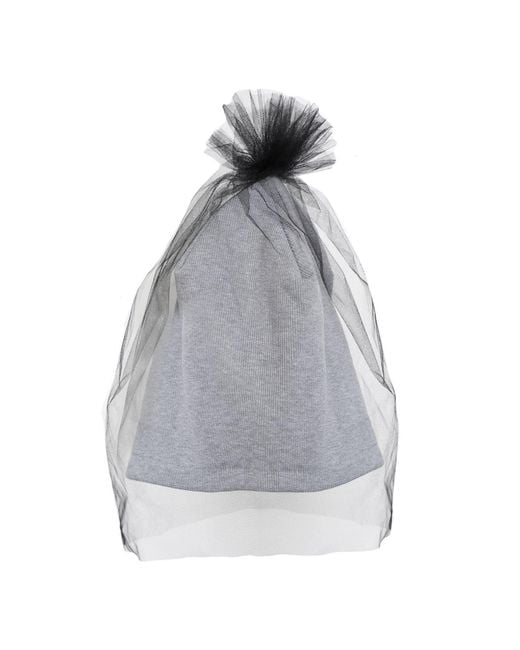 Metamorph Gray Beanie Hat With Tulle Layer