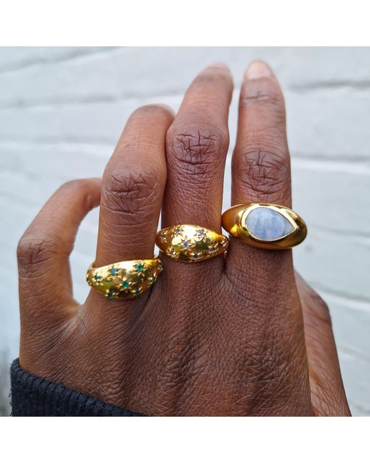 YAA YAA LONDON Metallic Precious Daughter Green Onyx Gemstone Gold Vermeil Ring