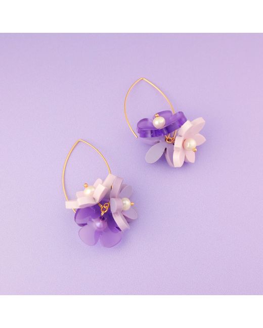 By Chavelli Purple Flowerball Dangly Earrings