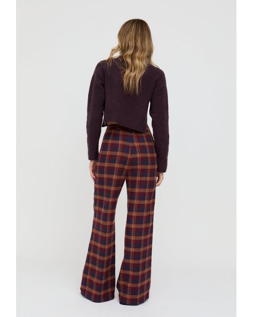 Lily and Lionel Red Damson High Waisted Tartan Print Trouser