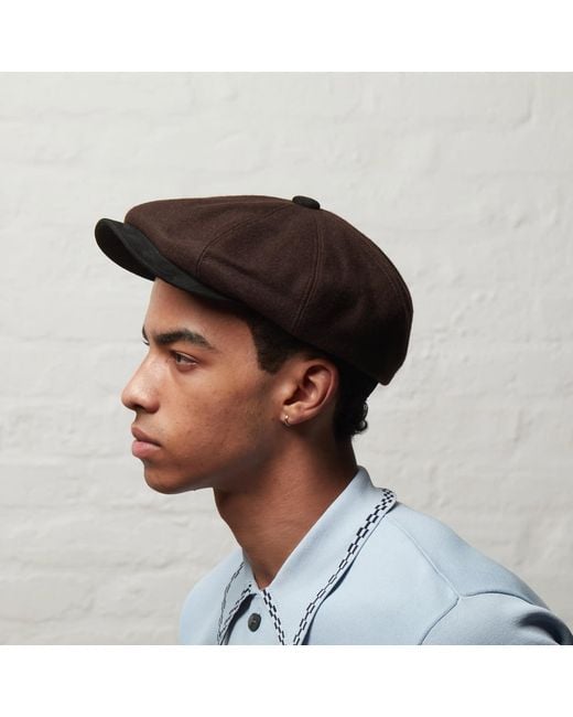 Dasmarca Hats Brown Eden Cocoa Wool Newsboy Bakerboy Peaky Cap With Leather Visor Peak for men