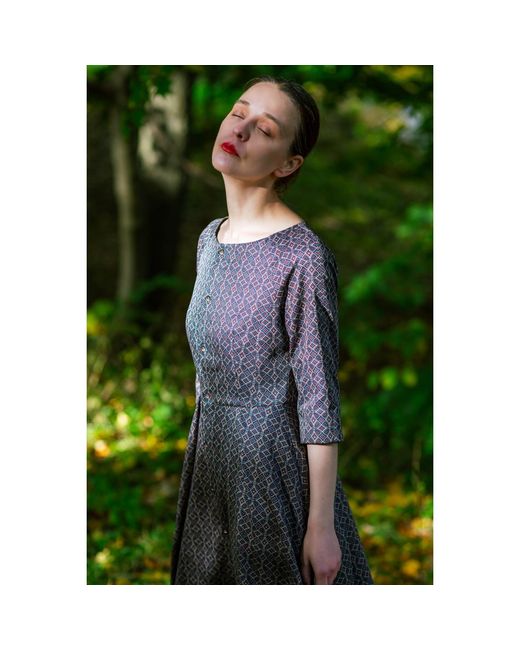 KAROLINA OZOLINSIUTE Brown Leyla Maxi Geometrical Pattern Dress With Sleeves