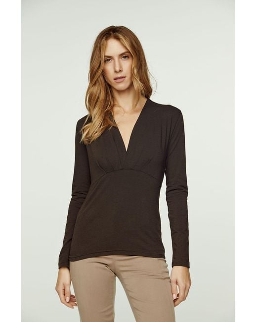 Conquista Black Long Sleeve Faux Wrap Top