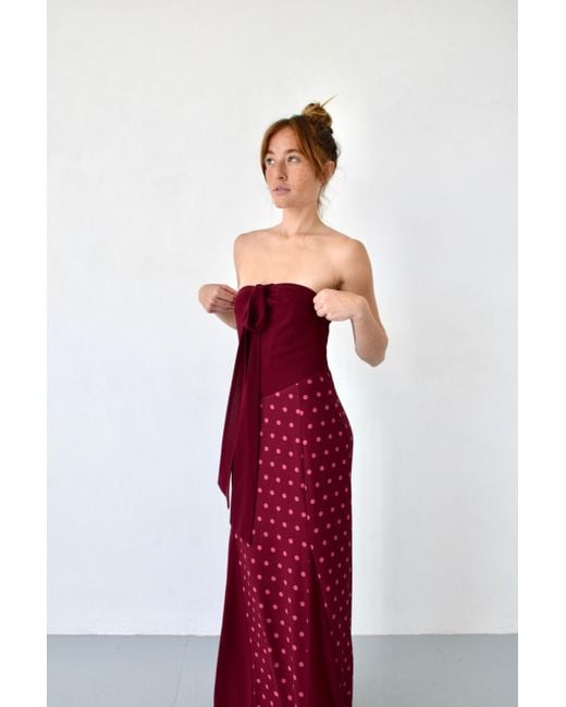 Mind Traveler Red Kala Burgundy Polka Dot Dress