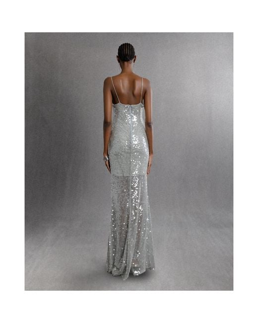 Aisl Gray Sequin Plunge Gown
