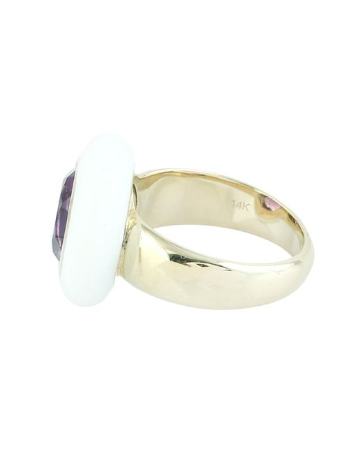 Artisan Purple 14K Enamel & Amethyst Halo Cocktail Ring